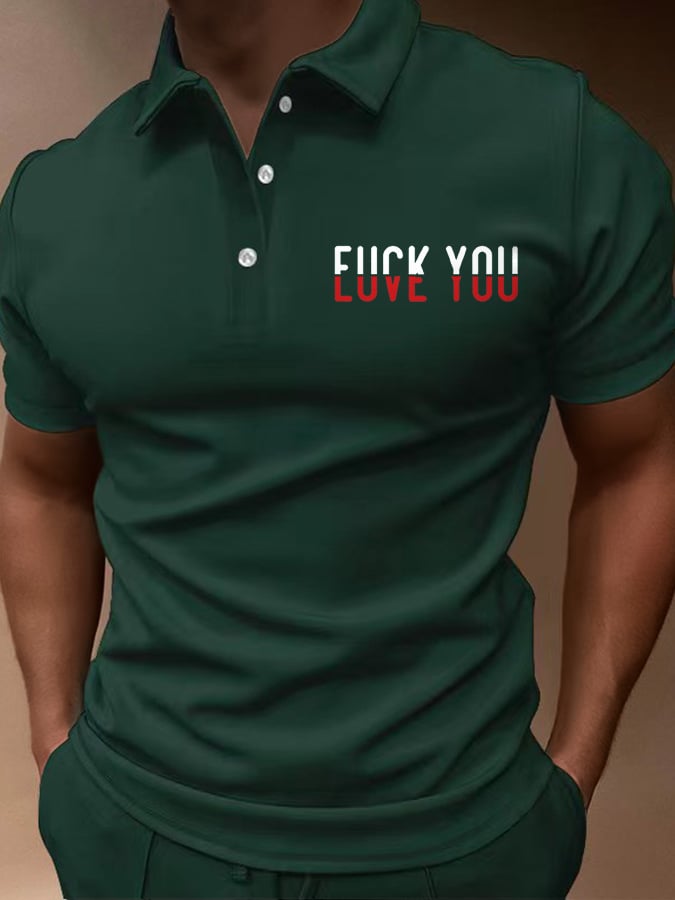 Men's F*ck You Love You Print Short-Sleeve Casual Polo Shirt