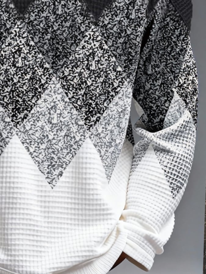 Men's Retro Color Block Print Zipper Sweatshirt