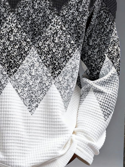Men's Retro Color Block Print Zipper Sweatshirt