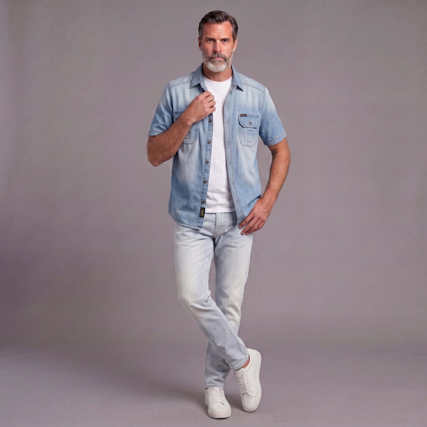 Men's Summer Short-Sleeve Denim Shirt