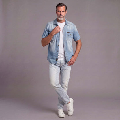 Men's Summer Short-Sleeve Denim Shirt
