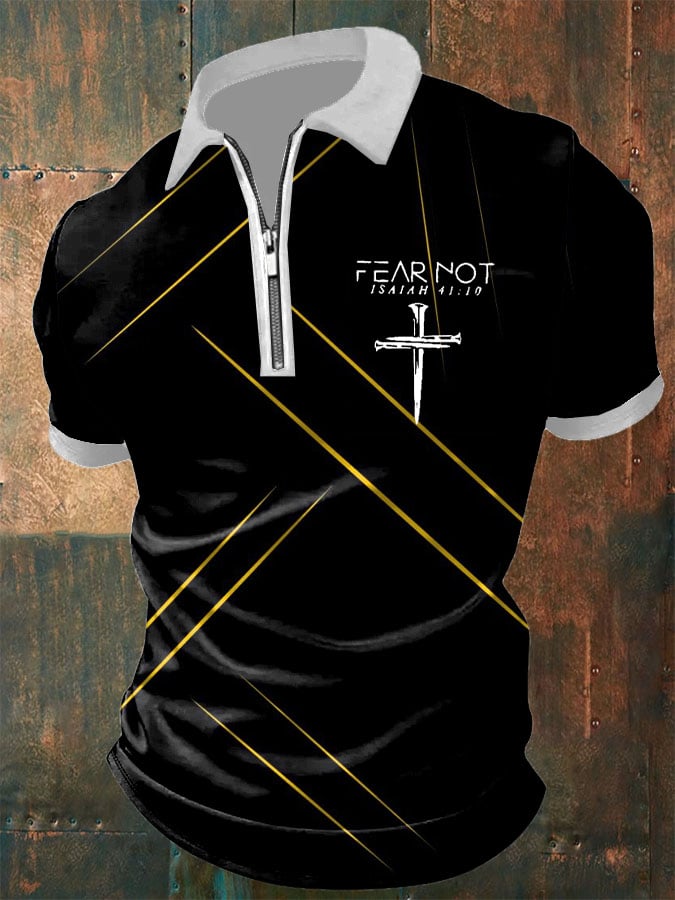 Men's Retro Fear Not Cross Print Short Sleeve POLO Shirt