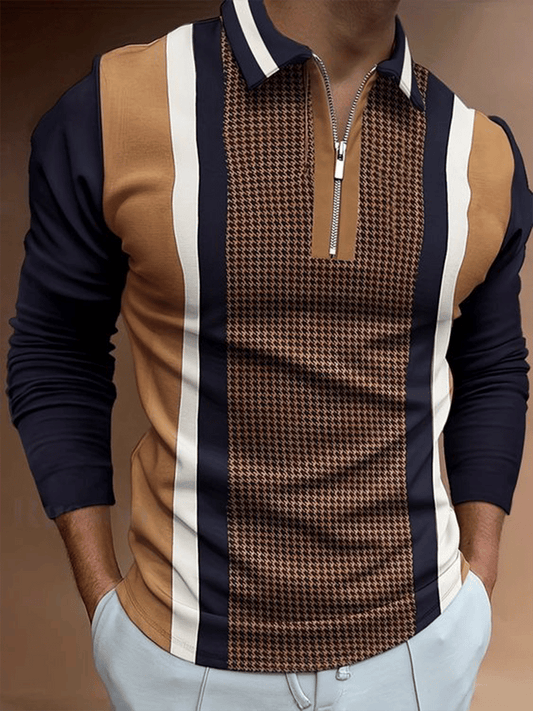 Men's Business Casual Striped Zip-Up Shirt
