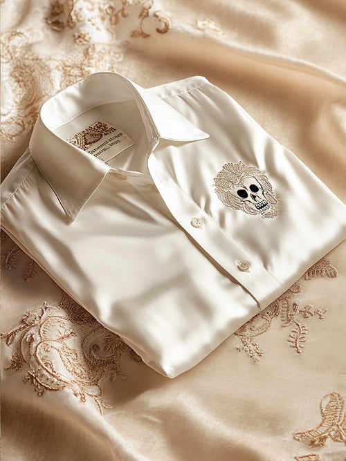 Men's Business Casual Skull Logo Lapel Short Sleeve Shirt