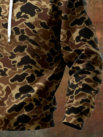 Men's Retro Distressed Color Block Camouflage Print Casual Long Sleeve Sweatshirt