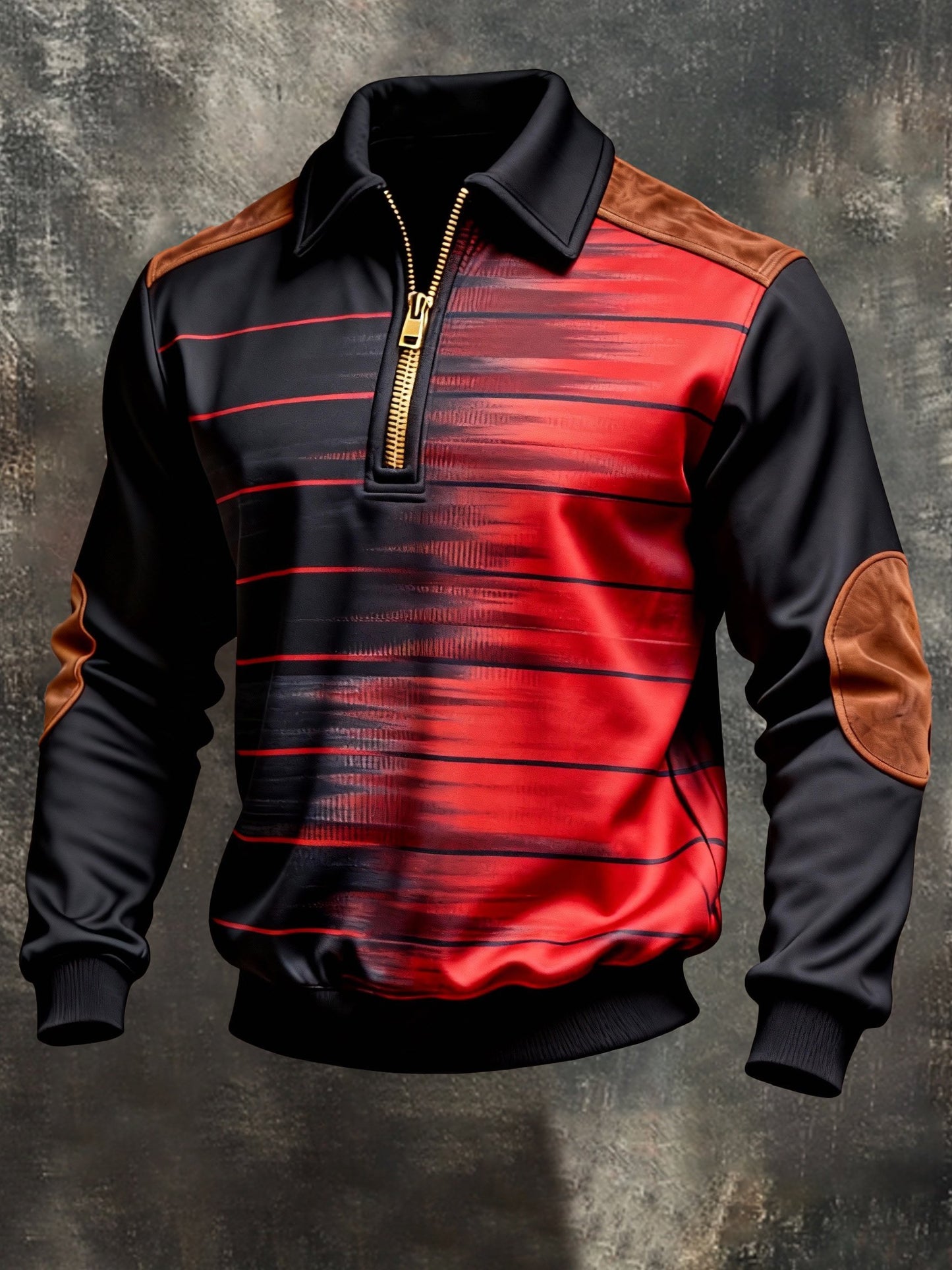 Men's Vintage Color-Block Printed Zip-Up Hoodie