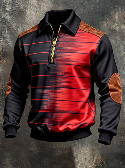 Men's Vintage Color-Block Printed Zip-Up Hoodie