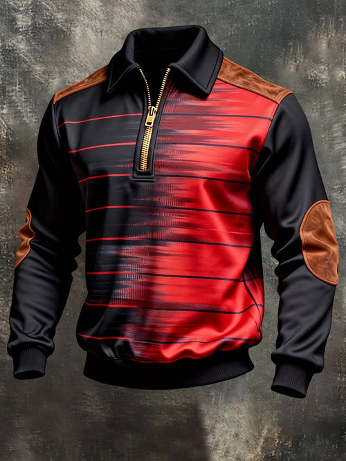 Men's Vintage Color-Block Printed Zip-Up Hoodie