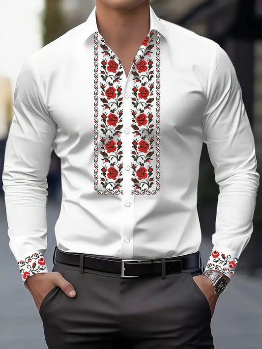 Men's Street Style Business Casual Printed Long Sleeve Shirt