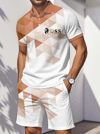 Men's Retro Letter Design Casual Business Comfortable And Breathable Short Sleeve Polo Shirt Suit