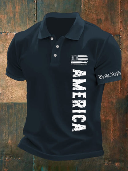 Men'S American Flag Print Polo Shirt