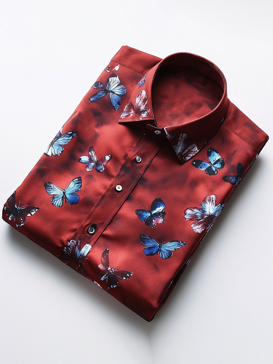 Men's Casual Holiday Butterfly Print Long Sleeve Shirt