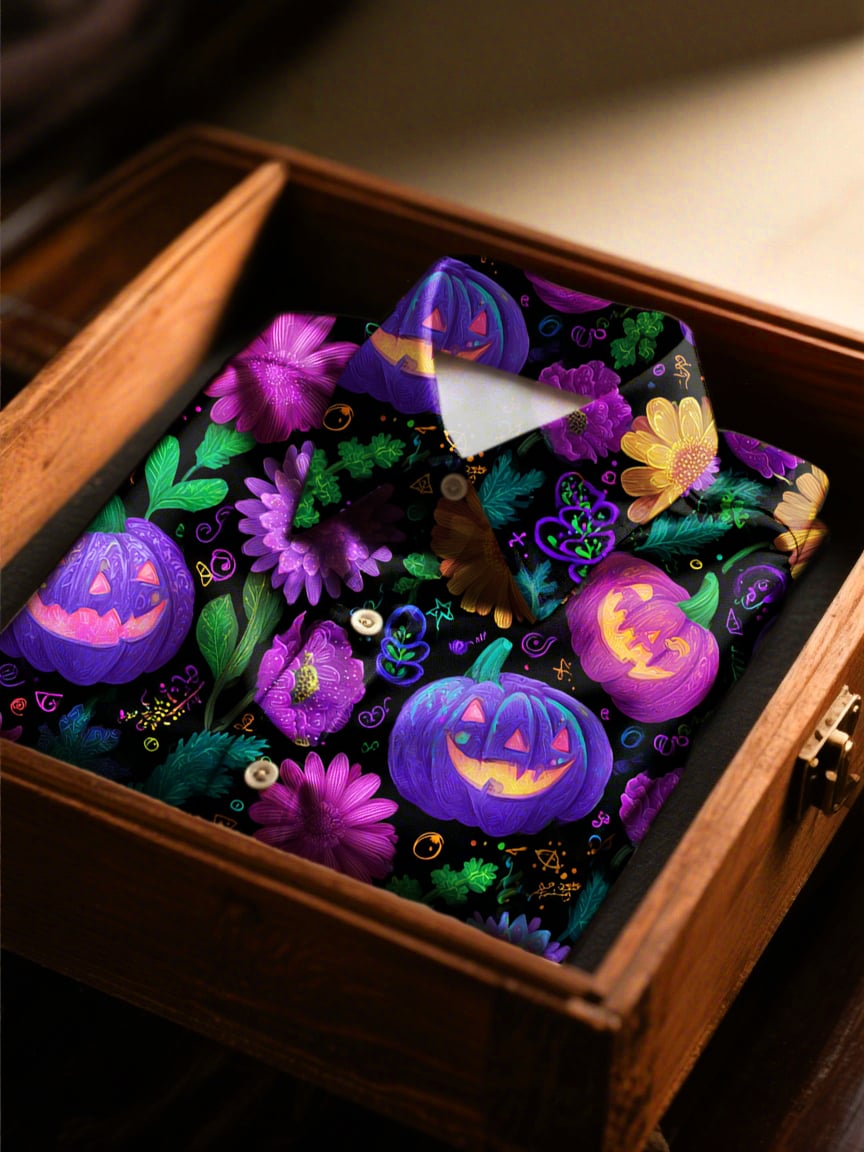 Men's Satin Floral Luxury Long Sleeve Button-Down Shirt