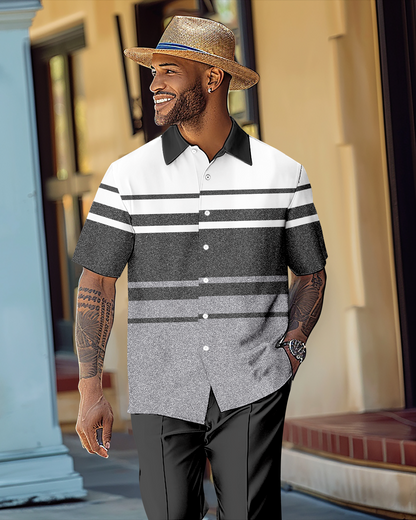 Men's Gradient Color Block Short Sleeve Shirt Walking Suit 1114
