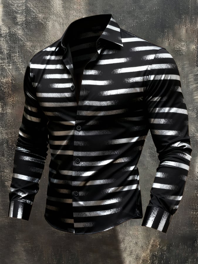 Men'S Vintage Color-Block Printed Long-Sleeved Shirt