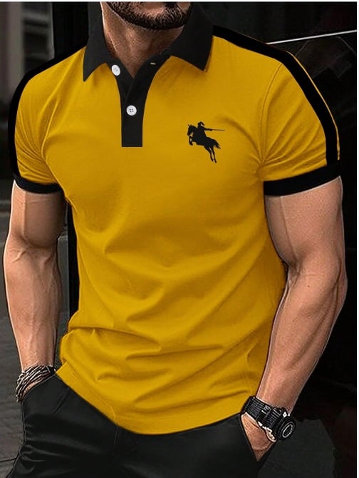 Men's Fashionable Contrast Color Short Sleeve Polo Shirt