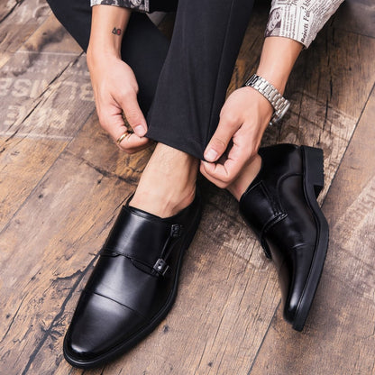 Business Casual British Double Buckle Leather Shoes