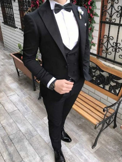 Men's Business Single-Breasted Solid Color Three-Piece Suit