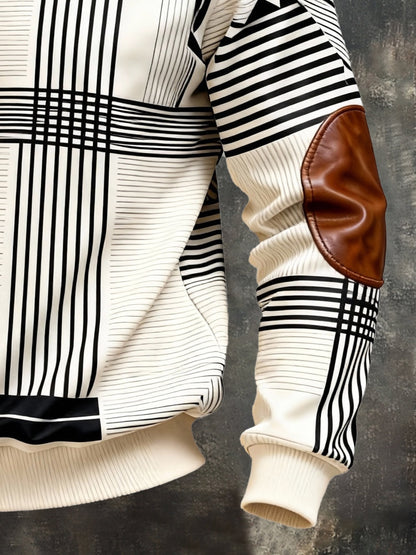 Men's Vintage Color-Block Printed Zip-Up Hoodie