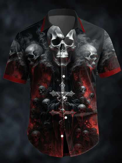 Men's Dark Skull Print Vintage Casual Shirt