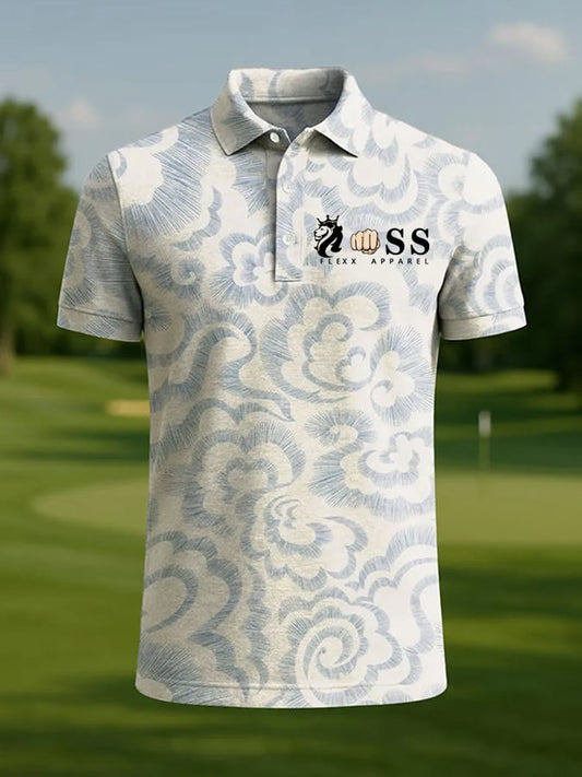 Men's Retro Letter Design Printed Casual Polo Shirt
