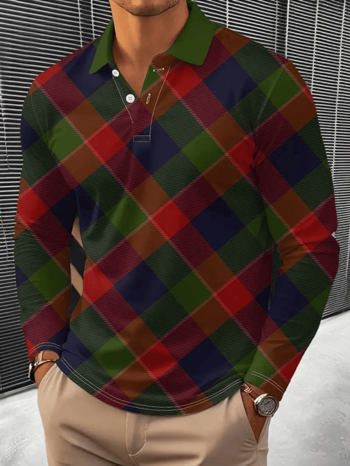 Men's Business Casual Striped Long-Sleeved Polo Shirt