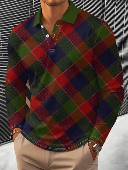 Men's Business Casual Striped Long-Sleeved Polo Shirt