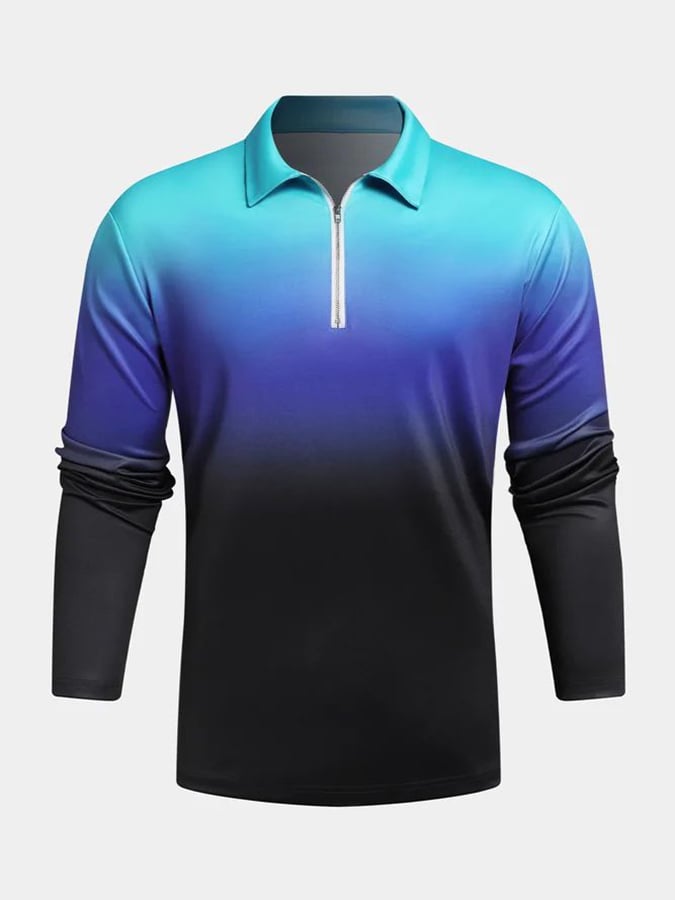 Casual Fashion Gradient Print Long-Sleeved Polo Shirt