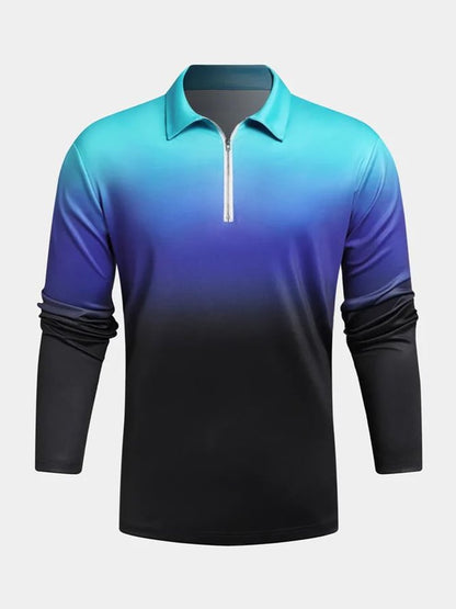 Casual Fashion Gradient Print Long-Sleeved Polo Shirt