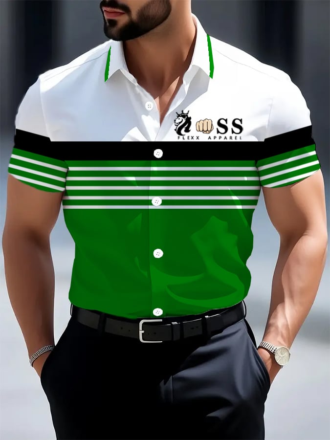 Men's Retro Letter Design Printed Business Short Sleeve Shirt