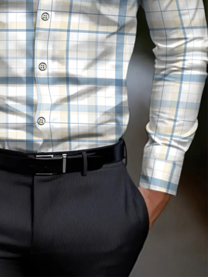 Men's Check Pattern Print Business Shirt