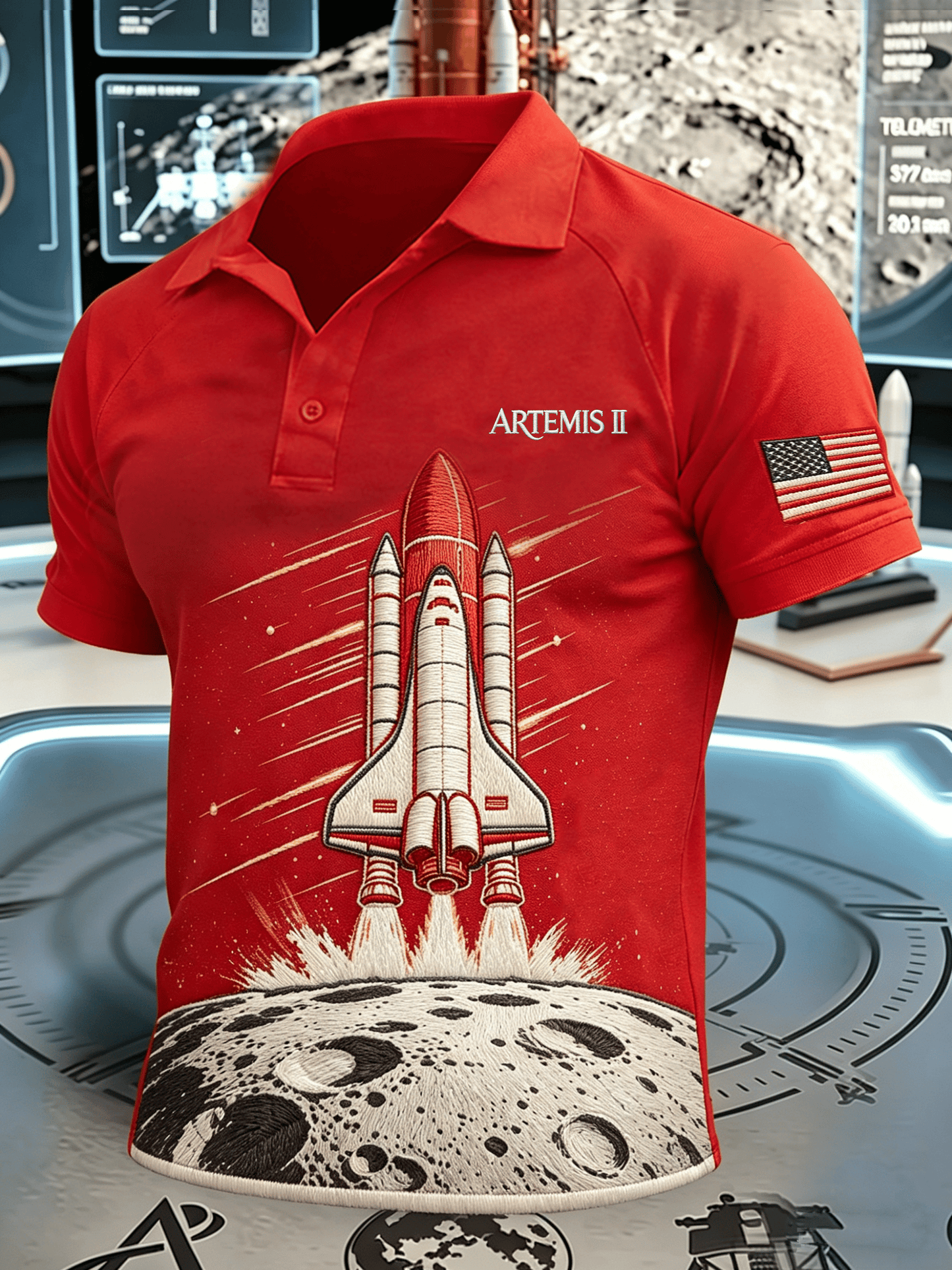 Men's Artemis II Space Theme Polo Shirt