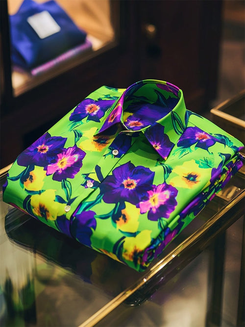 Men's Satin Luxe Hawaiian Print Short Sleeve Button Shirt