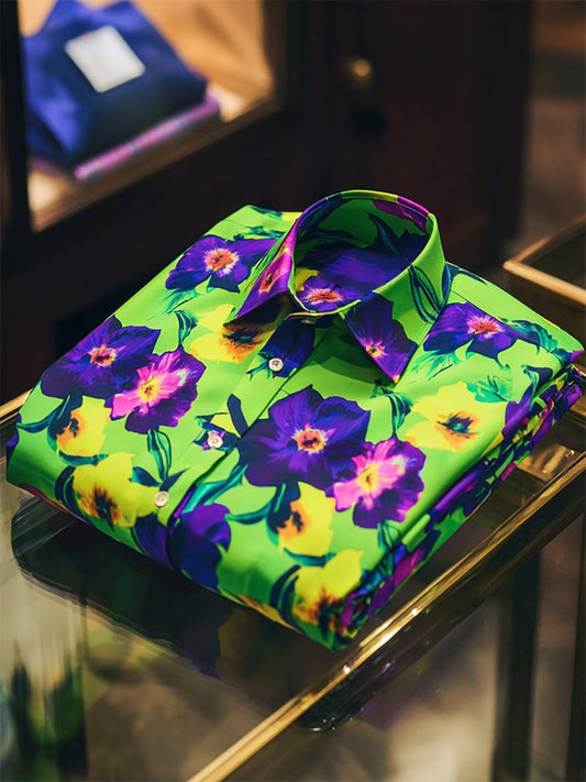 Men's Satin Luxe Hawaiian Print Short Sleeve Button Shirt