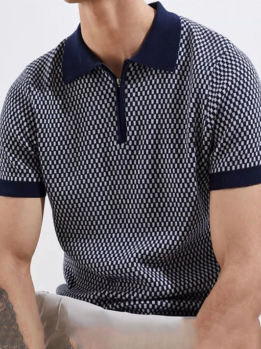 Men's Simple Plaid Casual Polo Shirt
