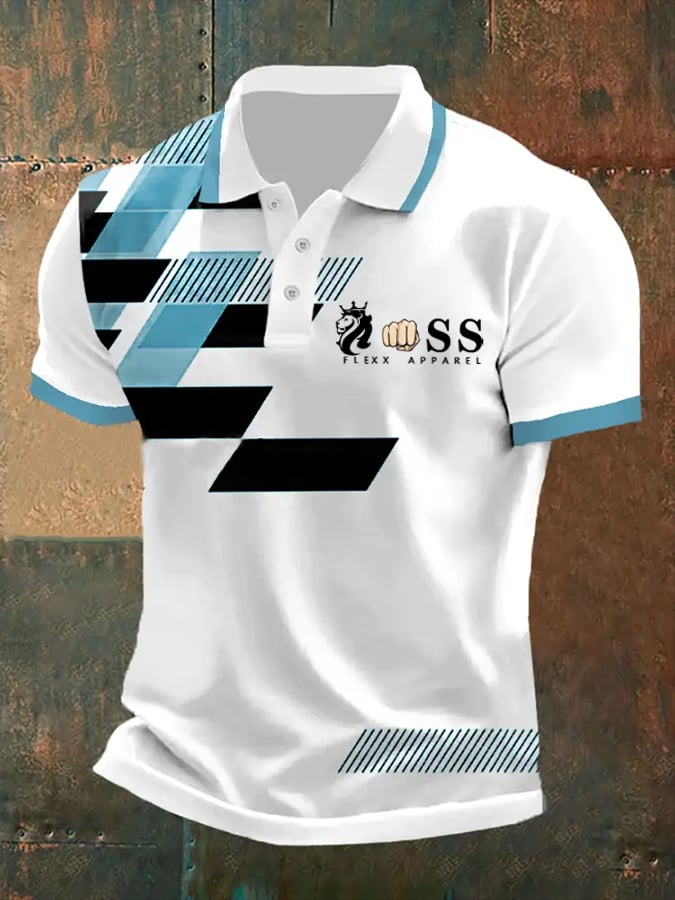 Men's Retro Letter Print Casual Polo Shirt