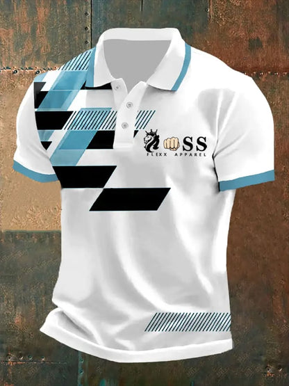 Men's Retro Letter Print Casual Polo Shirt