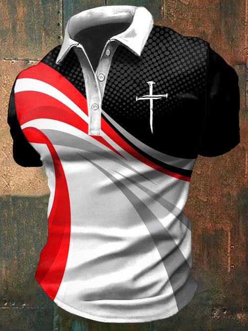 Men's Faith-Print Casual Polo Shirt