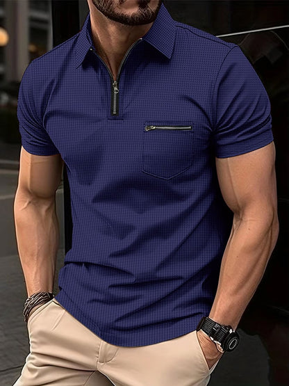 Sports Casual Waffle Short Sleeve Half Zip Polo Shirt
