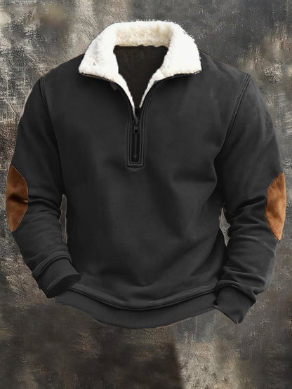 Men's Vintage Distressed Plush Lapel Warm Sweatshirt