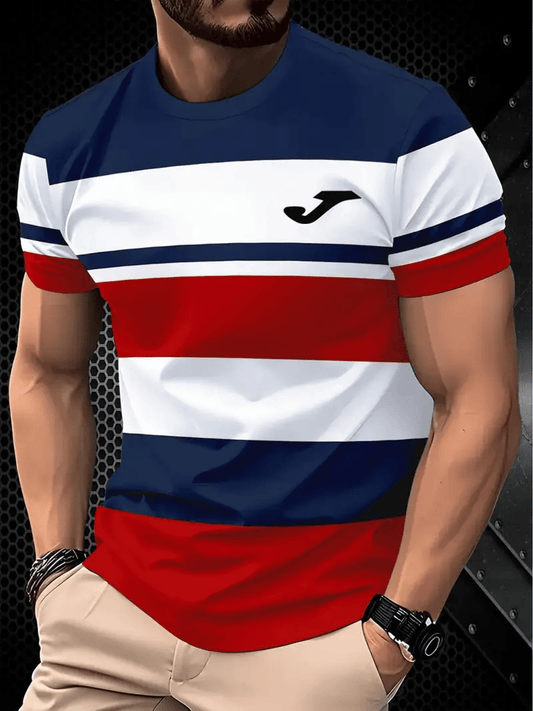 Men's Business Stripe Logo Print Short Sleeve T-Shirt