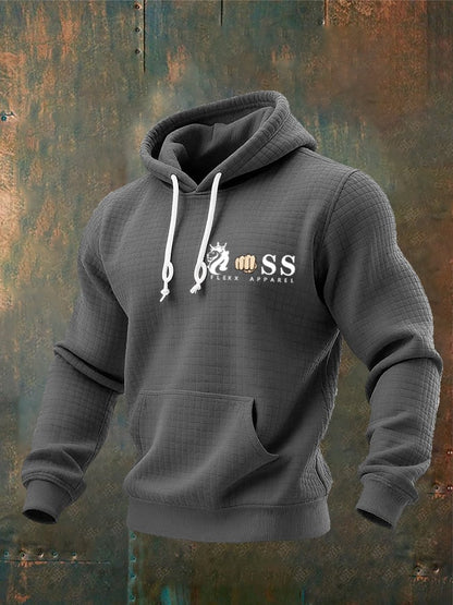 Men's Retro Letter Design Gingham Fabric Hooded Sweatshirt