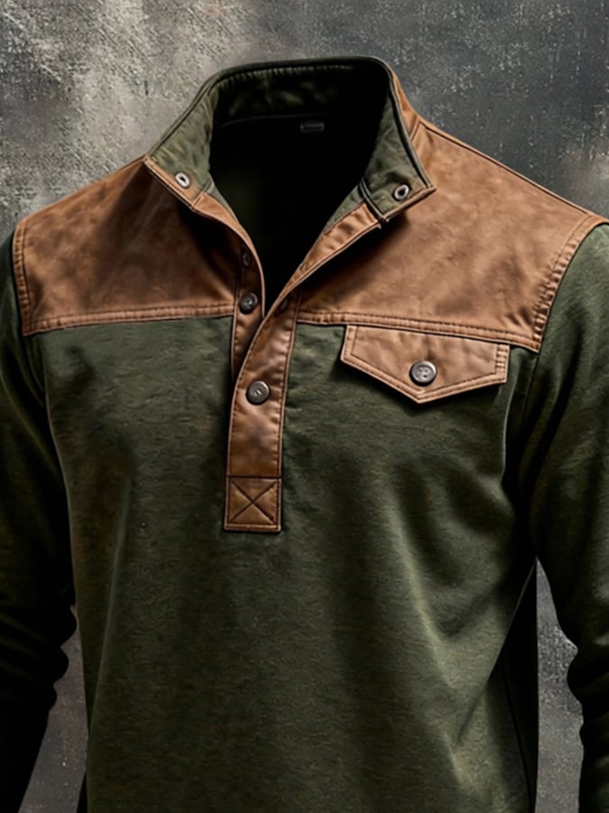 Men'S Vintage Style Color-Block Long-Sleeved Sweatshirt