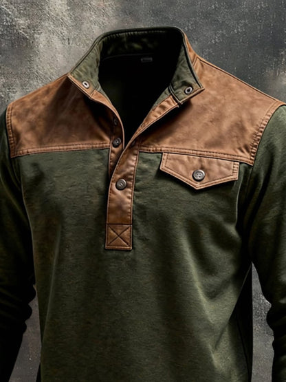 Men'S Vintage Style Color-Block Long-Sleeved Sweatshirt