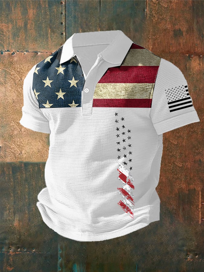 Men's Independence Day Waffle Fabric Short Sleeve Polo Shirt