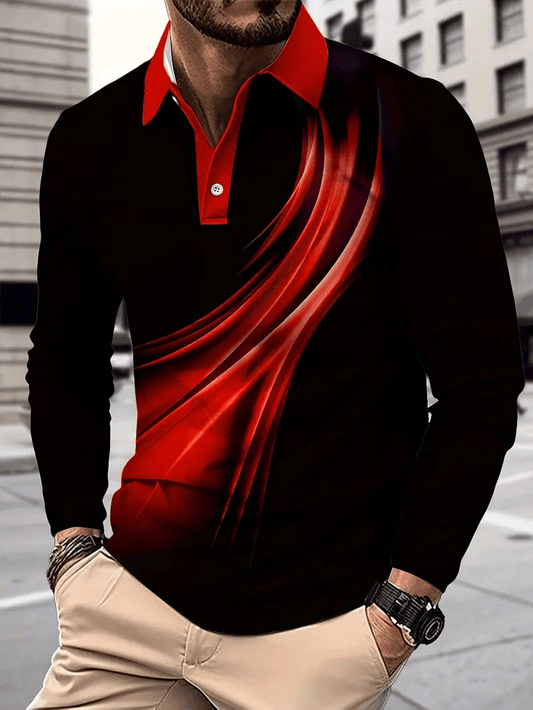 Men's Business Classic Stripe Print Button Polo Shirt