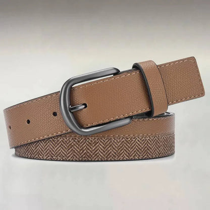 Men's Herringbone Splicing Metal Pin Buckle PU Leather Belt