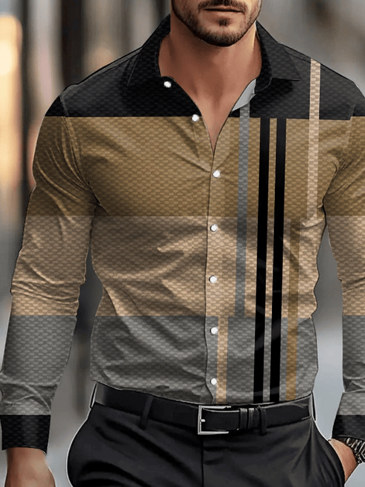 Men's Plaid Business Long Sleeve Shirt