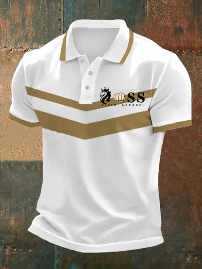 Men's Retro Letter Print Casual Polo Shirt