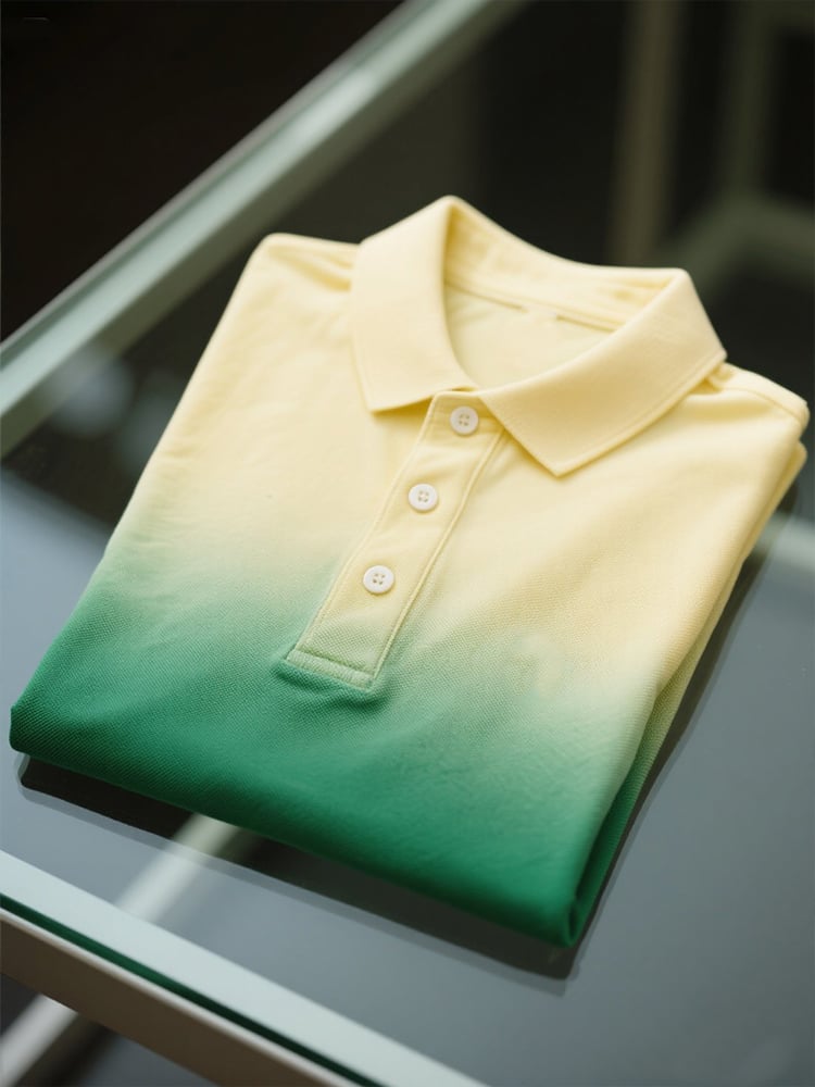 Men's Business Casual Gradient Button Short Sleeve Polo Shirt